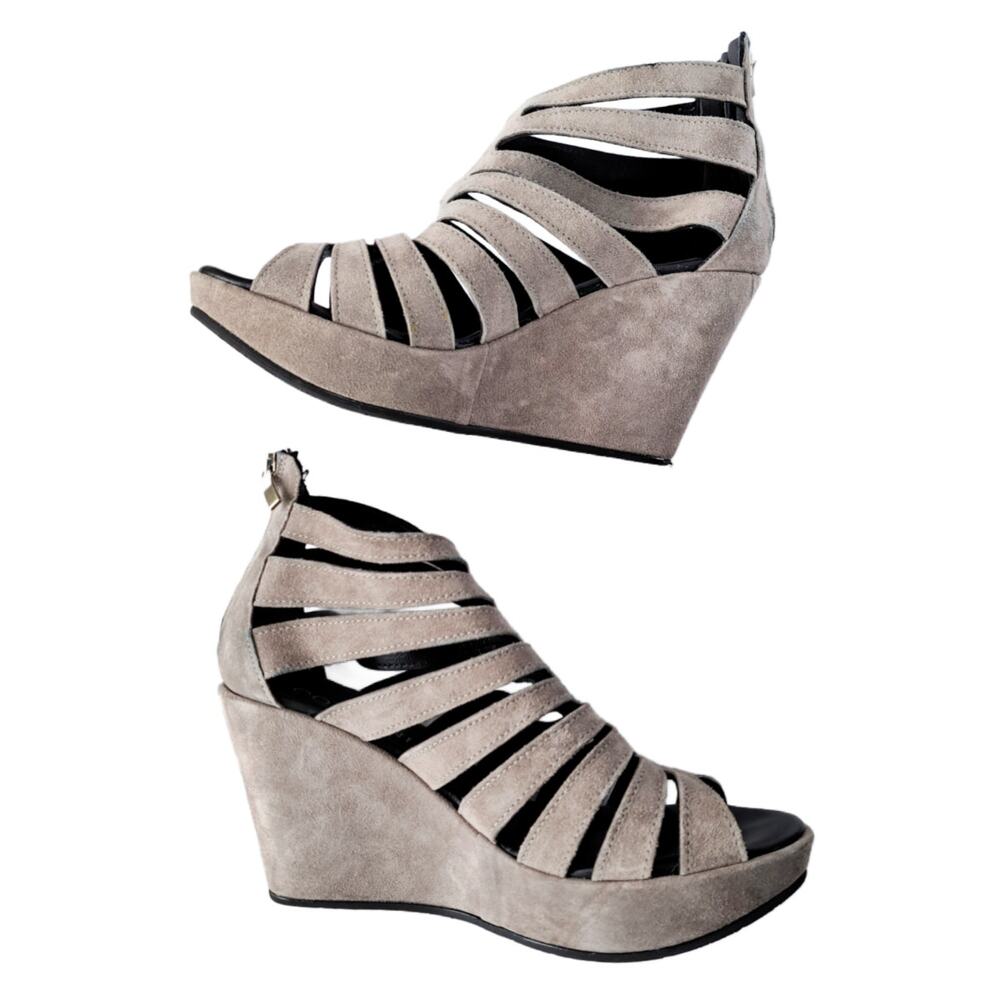 Cordani Electra Grey Suede Caged Cutout Wedge Heels Size 38 7.5/8 - Picture 3 of 10